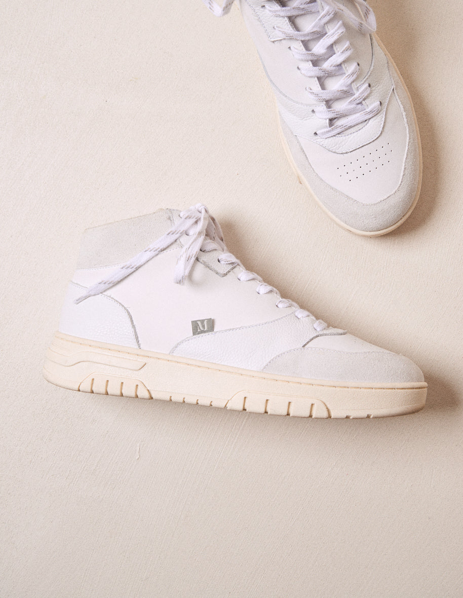 Baskets Montantes Leopold - Cuir Et Suède Blanc Gris