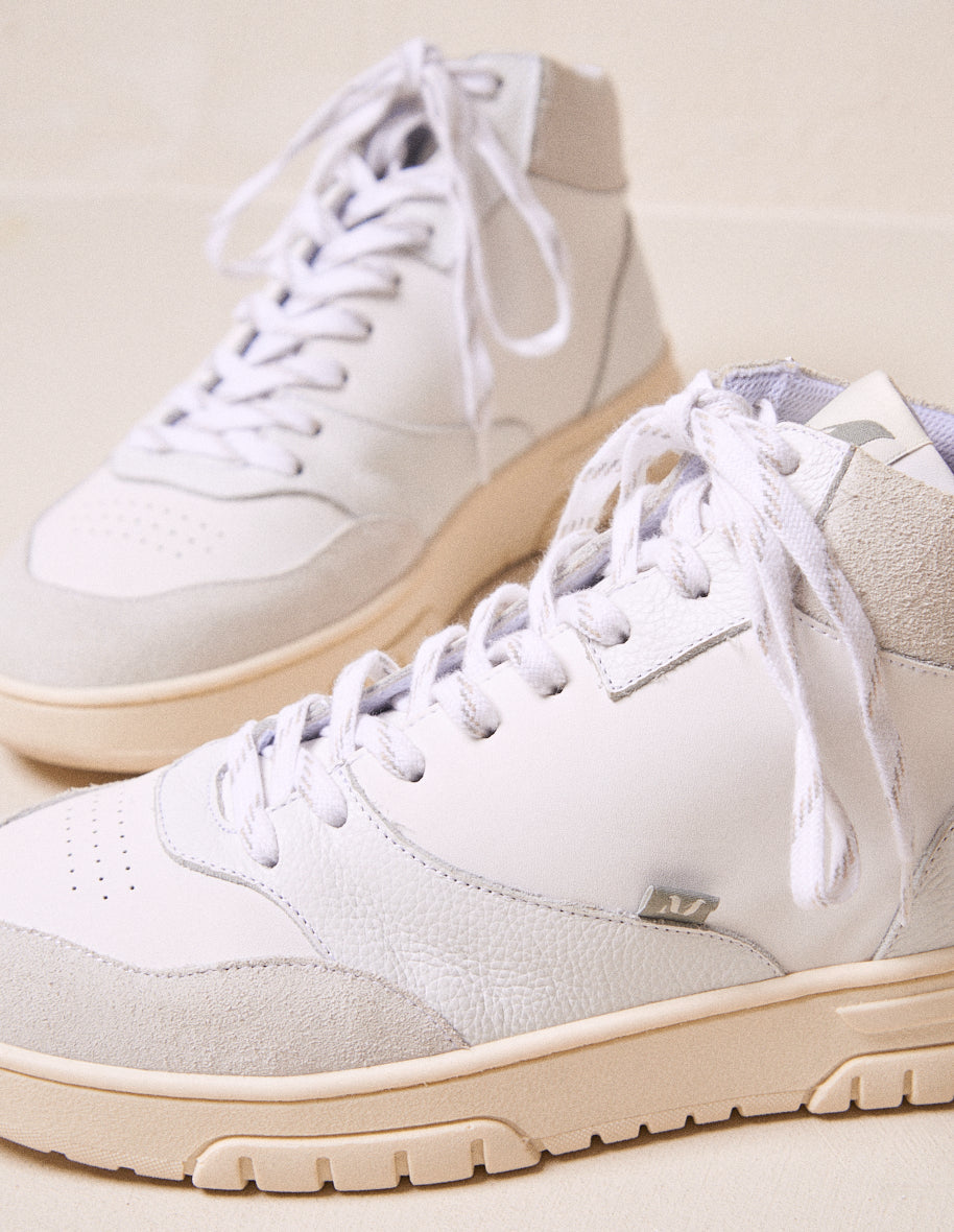 Baskets Montantes Leopold - Cuir Et Suède Blanc Gris