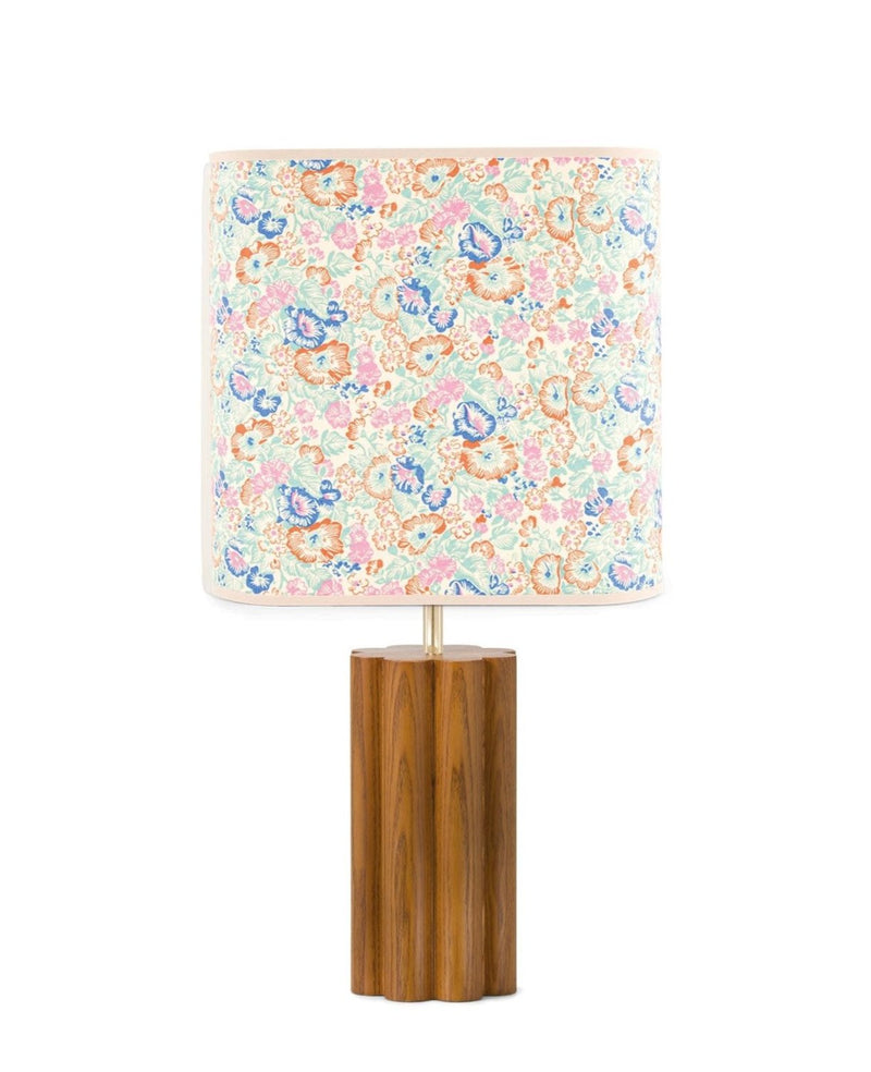 Petite Lampe À Poser - Gioia Bonjour - Bois Laqué Bois - Abat Jour Imprimé Fleuri