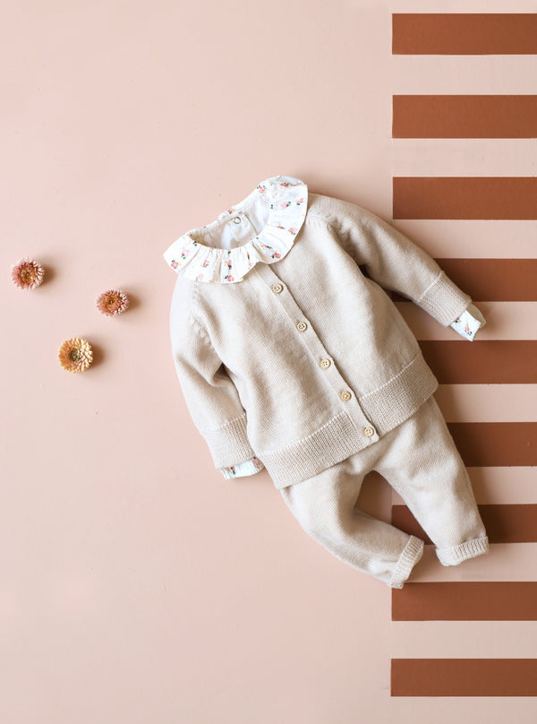 Cardigan Victorien Rose Poudré 100% Laine - Bébé