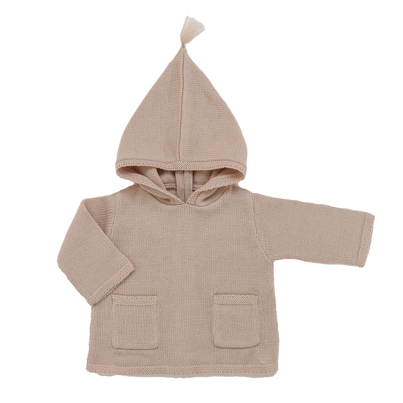 Burnous Anatole Tricot Rose Poudré 100% Laine - Bébé