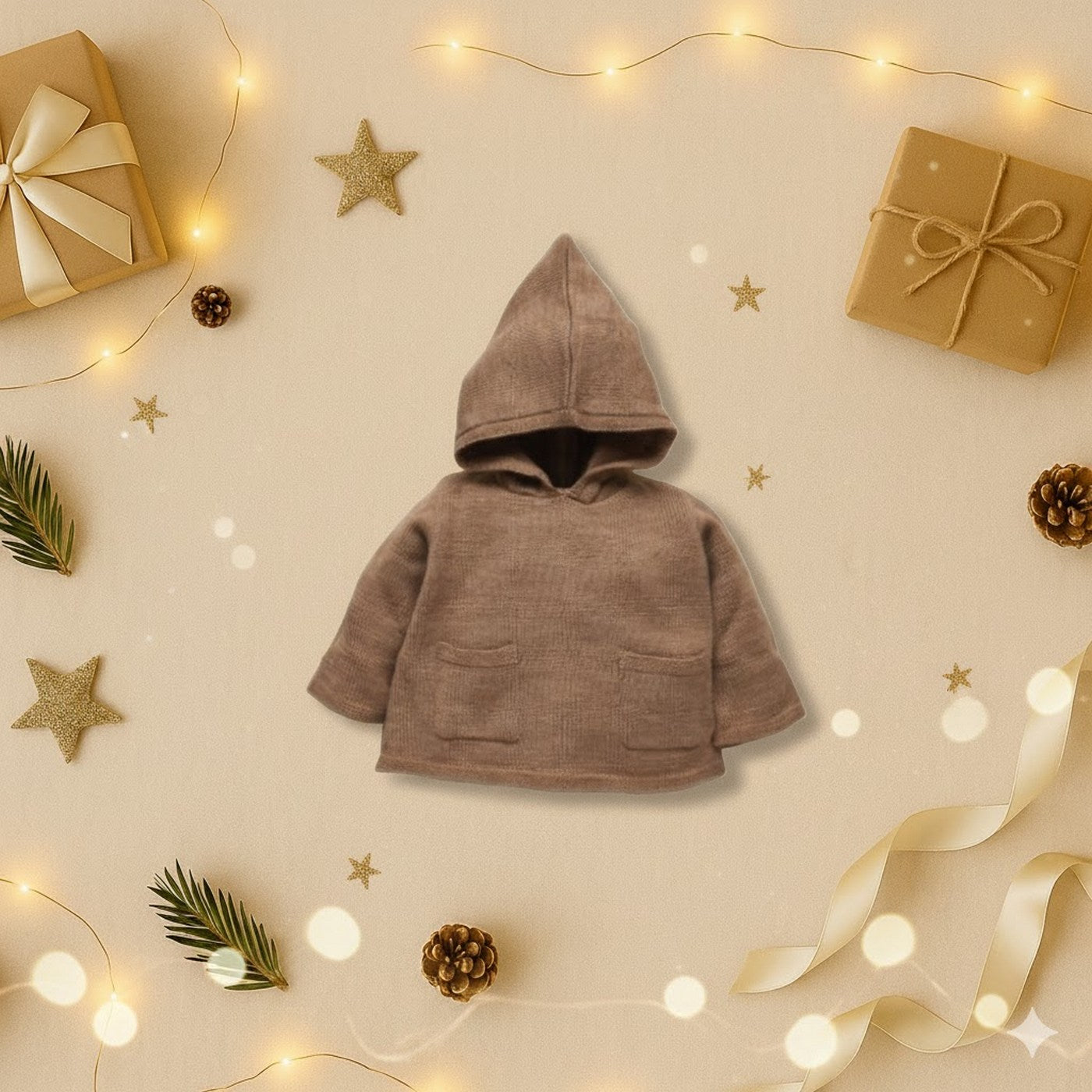 Burnous Anatole Tricot Beige Chiné 100% Laine - Bébé