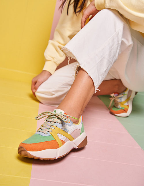 Lison Low Sneakers - Suede Vegan And Mesh Peach Lime Water Green