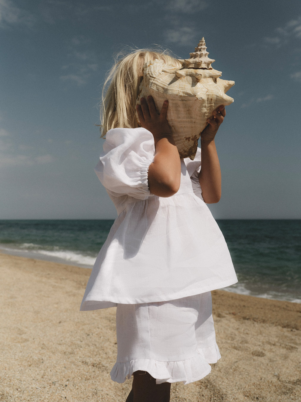 girls' white linen summer shorts