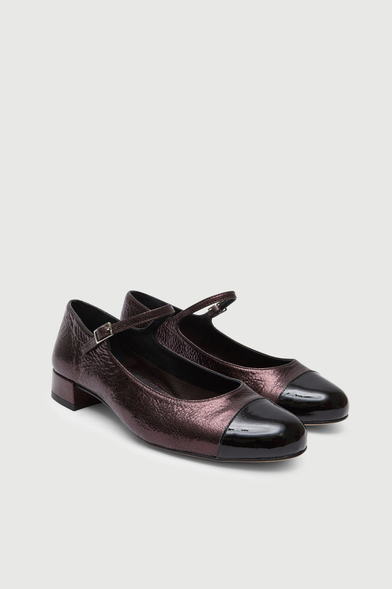 Mary Janes Lola - Cuir Métallisé Couleur Chocolat