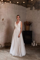 Robe Longue Grace - Blanc Soie Et Blush