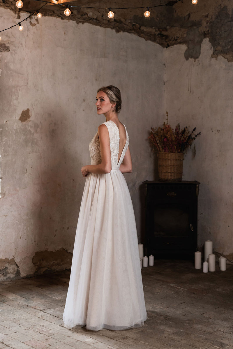 Robe Longue Grace - Blanc Soie Et Blush