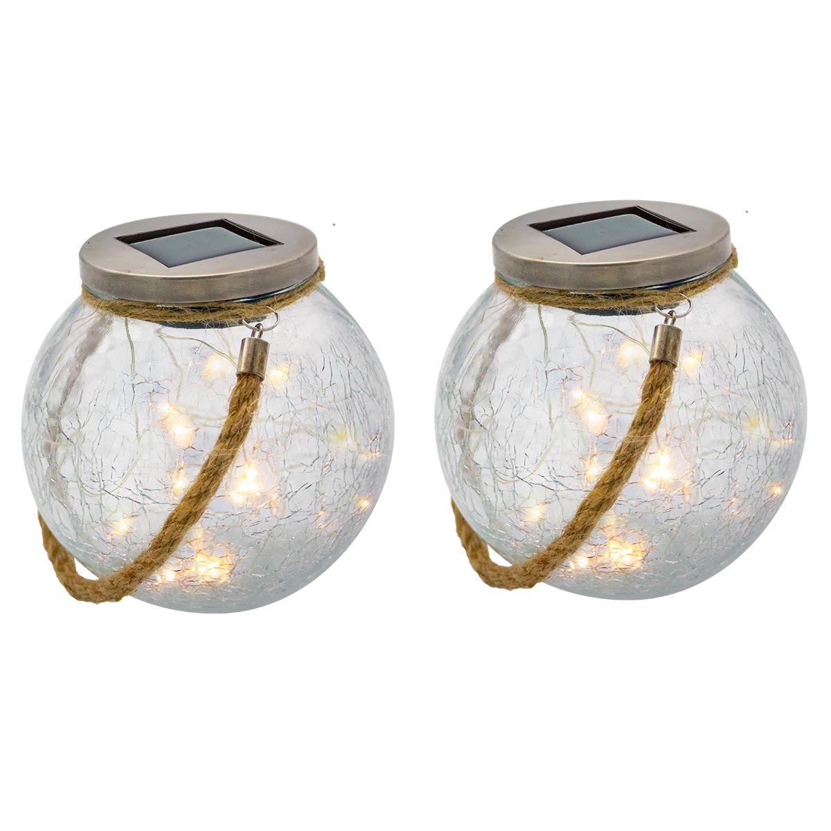 Juego de 2 bolas solares de vidrio agrietado para colocar con mango de cuerda micro LED CRACK BALL CORD blanco cálido Al.13cm - REDDECO.com