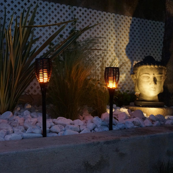 Set of 2 mini solar torches flame effect warm white LED MINI MAITY SUN H70cm - REDDECO.com