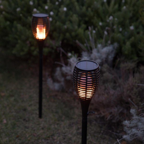 Juego de 2 mini linternas solares con efecto llama LED blanco cálido MINI MAITY SUN H70cm - REDDECO.com