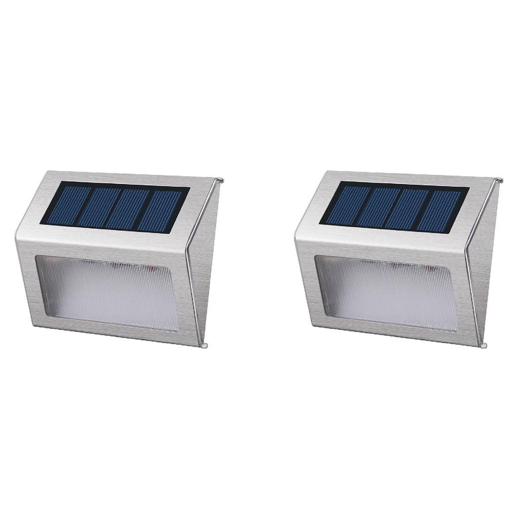 Lote de 2 proyectores solares de acero inoxidable aplique de pared escalera balizamiento LED blanco WALLY H10cm - REDDECO.com
