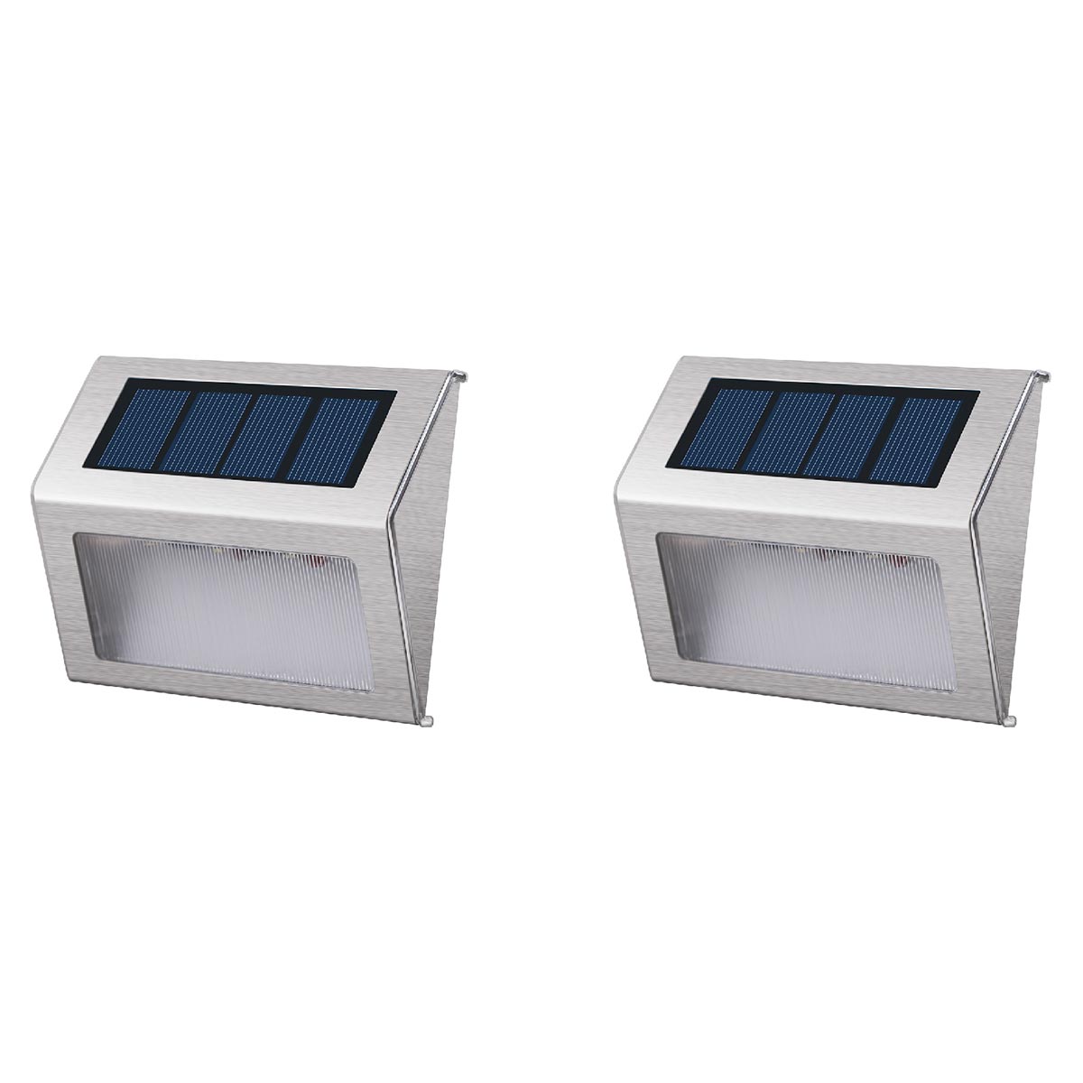Lote de 2 proyectores solares de acero inoxidable aplique de pared escalera balizamiento LED blanco WALLY H10cm - REDDECO.com