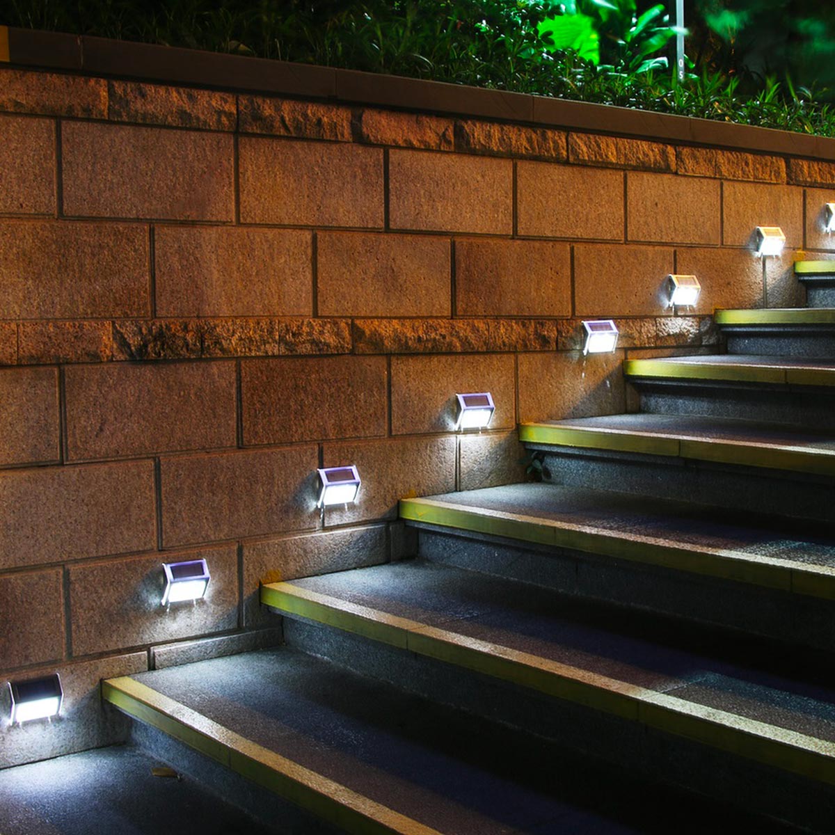 Lote de 2 proyectores solares de acero inoxidable aplique de pared escalera balizamiento LED blanco WALLY H10cm - REDDECO.com