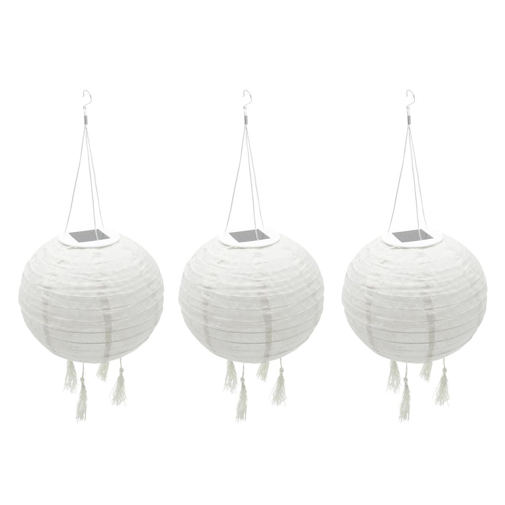 Juego de 3 farolillos chinos farol solar crema boda festiva LED blanco cálido HIMALAYA ∅30cm - REDDECO.com