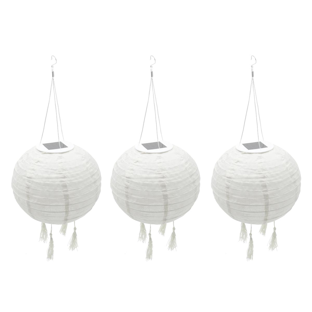 Juego de 3 farolillos chinos farol solar crema boda festiva LED blanco cálido HIMALAYA ∅30cm - REDDECO.com