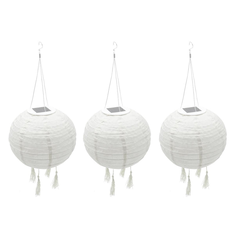 Juego de 3 farolillos chinos farol solar crema boda festiva LED blanco cálido HIMALAYA ∅30cm - REDDECO.com