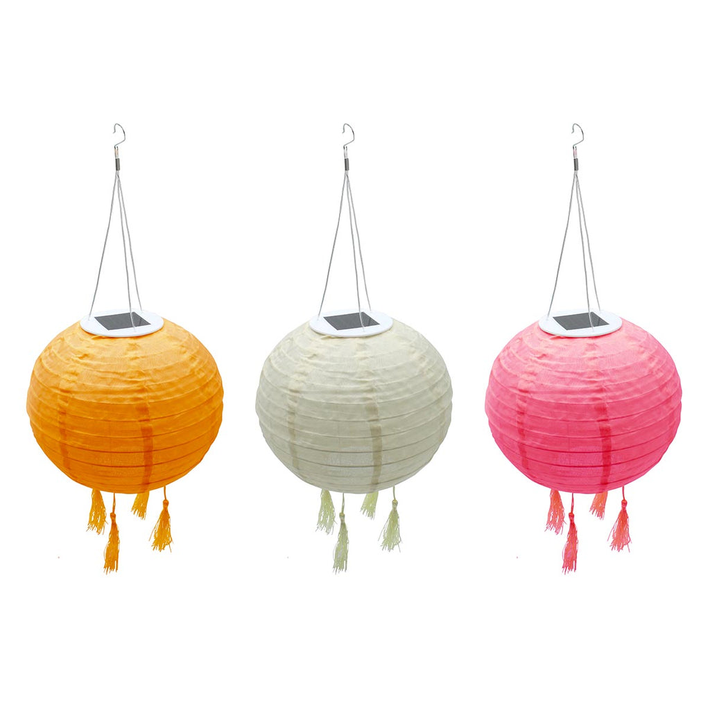 Lote de 3 farolillos solares linterna china 3 colores rosa, crema y naranja LED blanco cálido SHANGRI LA ∅20cm - REDDECO.com