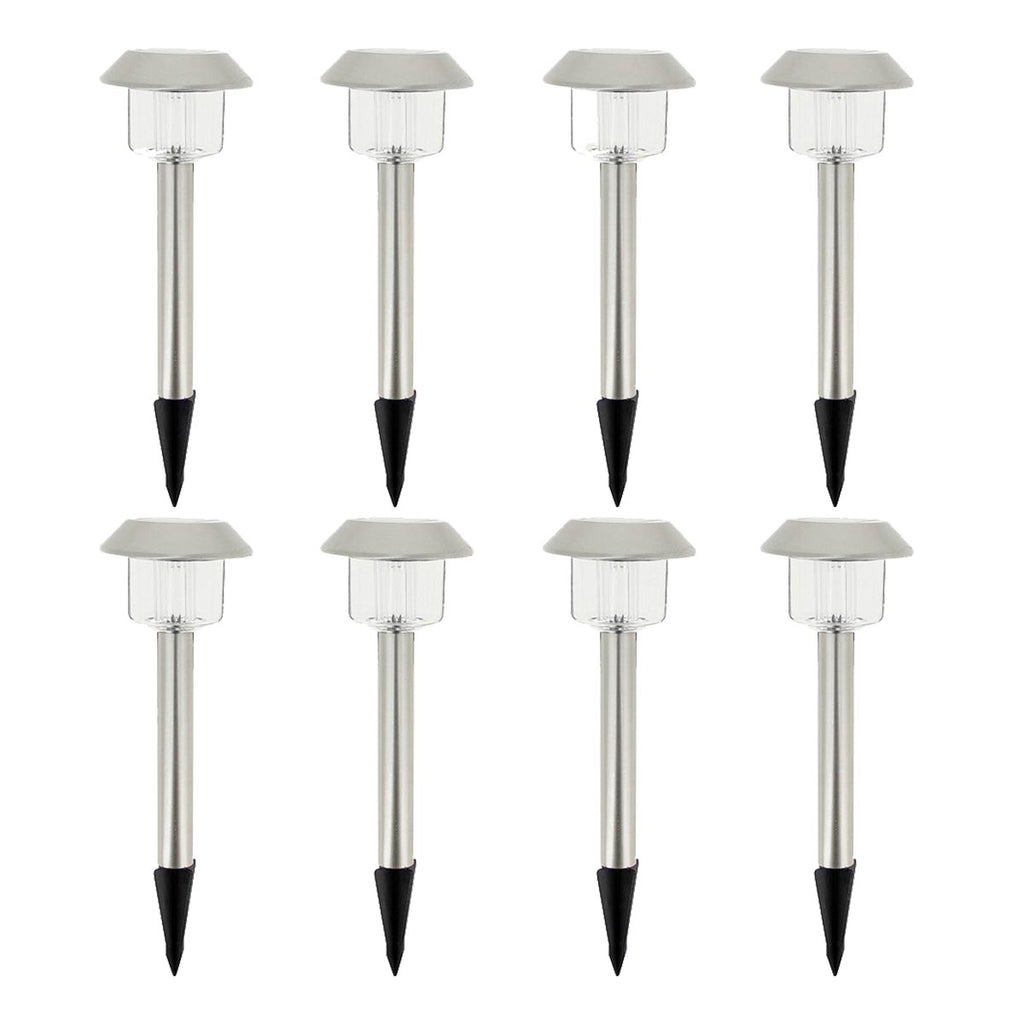 Conjunto de 8 balizas solares de acero inoxidable para plantar para camino de entrada LED blanco ALESIA H39cm - REDDECO.com