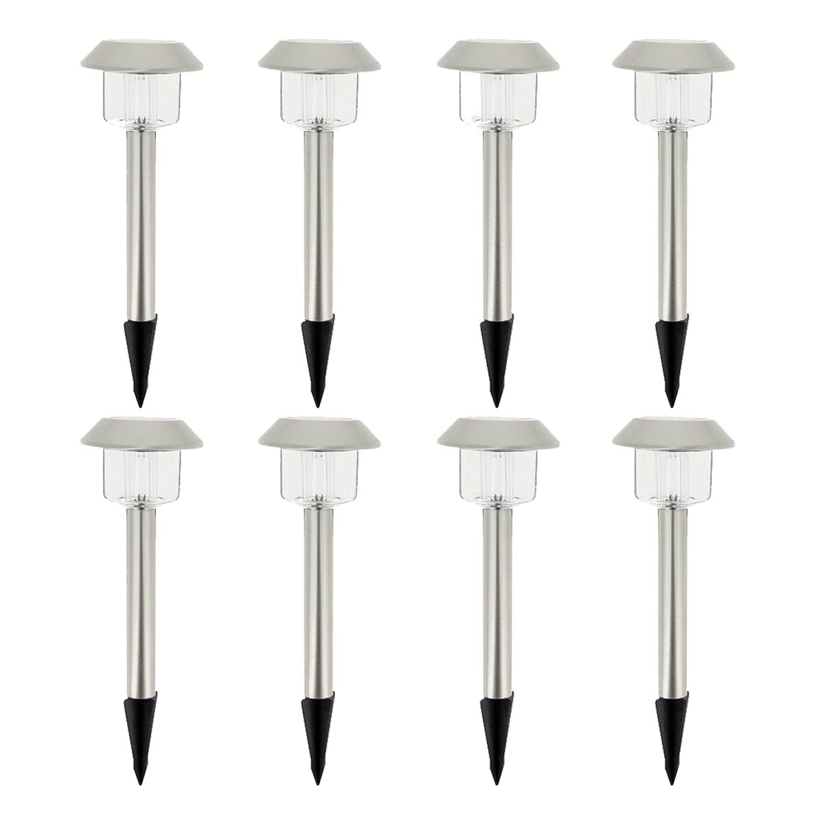 Conjunto de 8 balizas solares de acero inoxidable para plantar para camino de entrada LED blanco ALESIA H39cm - REDDECO.com