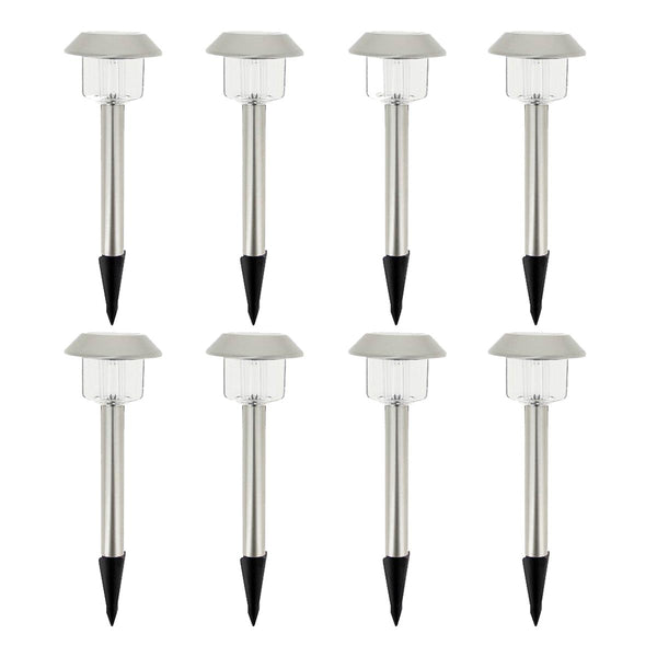 Set of 8 stainless steel solar path lights to stake for driveway white LED ALESIA H39cm - REDDECO.com