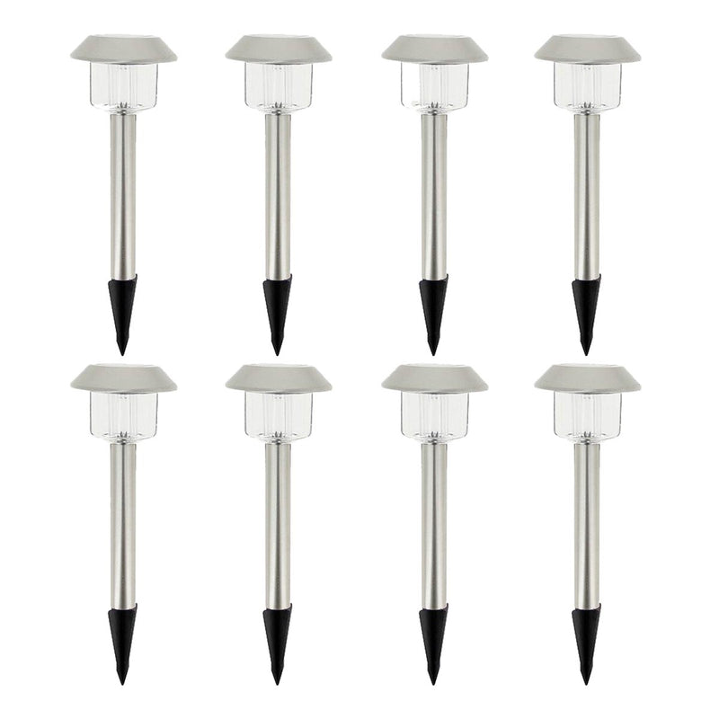 Conjunto de 8 balizas solares de acero inoxidable para plantar para camino de entrada LED blanco ALESIA H39cm - REDDECO.com
