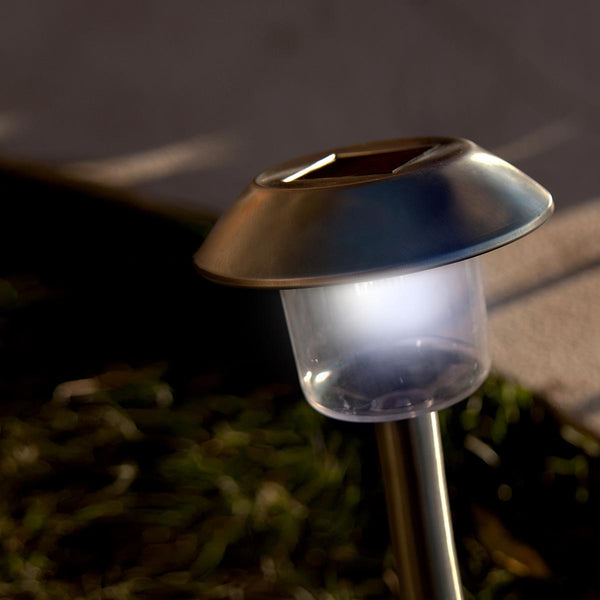 Set of 8 stainless steel solar path lights to stake for driveway white LED ALESIA H39cm - REDDECO.com