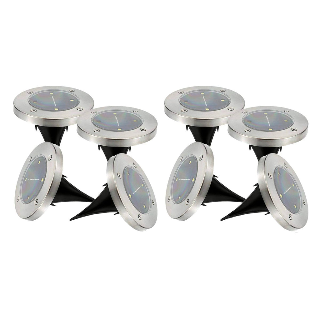 Juego de 8 focos solares redondos de acero inoxidable, empotrables o insertables, blanco LED DECKY ∅12cm - REDDECO.com