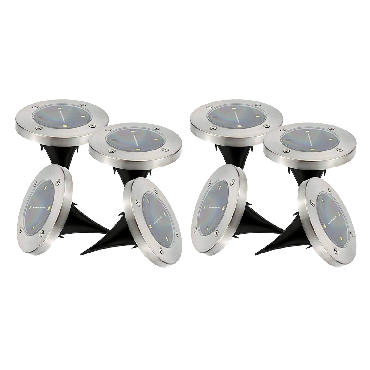 Juego de 8 focos solares redondos de acero inoxidable, empotrables o insertables, blanco LED DECKY ∅12cm - REDDECO.com