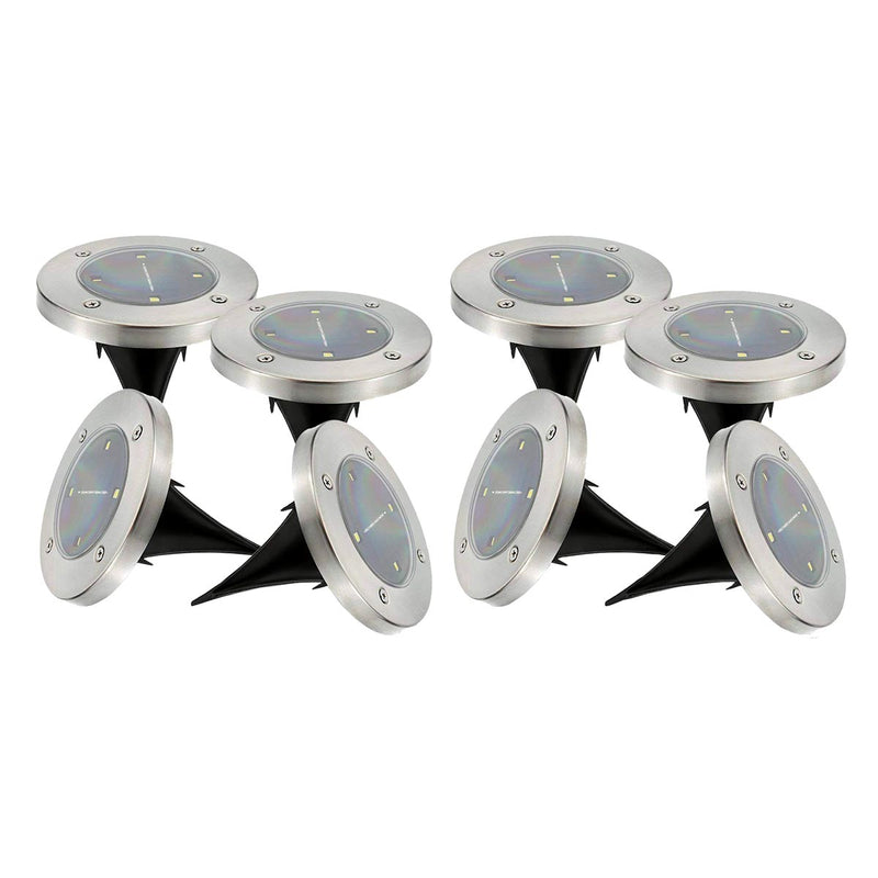 Set of 8 round stainless steel solar spotlights, recessed or inserted, white LED DECKY ∅12cm - REDDECO.com
