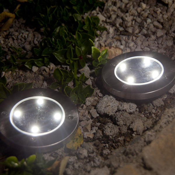 Set of 8 round stainless steel solar spotlights, recessed or spike-mounted, white LED DECKY ∅12cm - REDDECO.com
