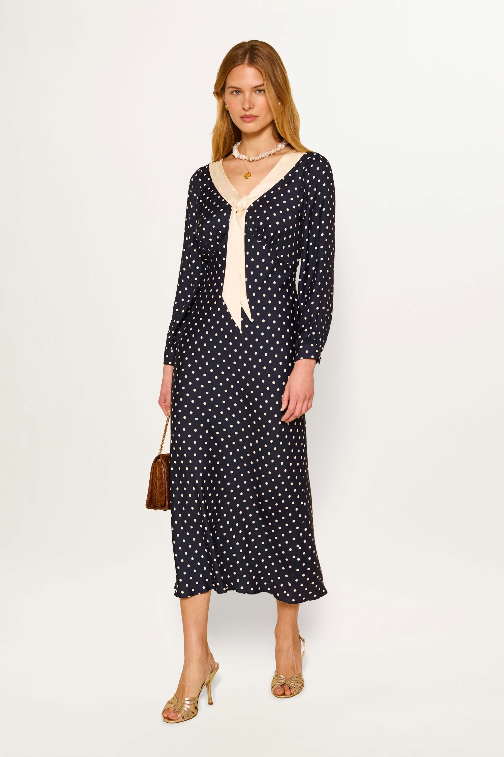 Lotta Polka Dot Dress Deep Navy