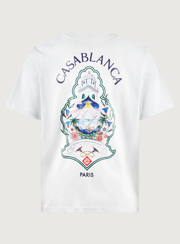 T-shirt męski Casablanca White Hotel Emblem z krótkim rękawem – White