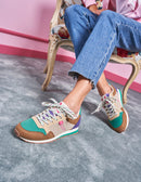 Gabrielle Low Sneakers - Suede Vegan And Mesh Taupe Green Cream
