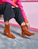 Georgette Heeled Boots - Cognac Patent Pleated Leather