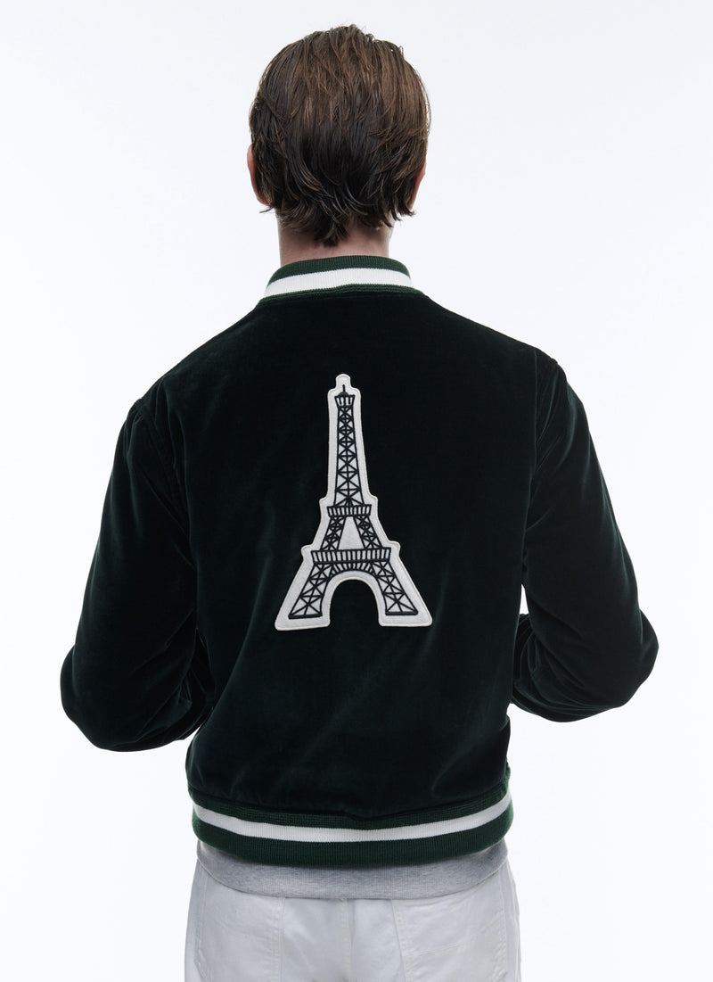 Fursac - Eiffel Tower Green Palatine Velvet Bomber - Bottle Green