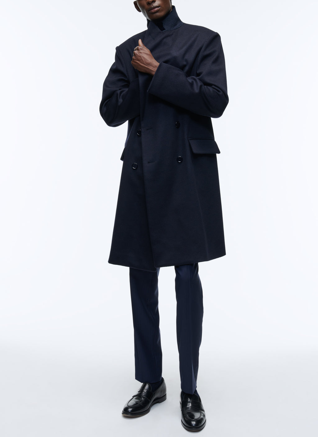 Manteau Croisé En Laine - Marine