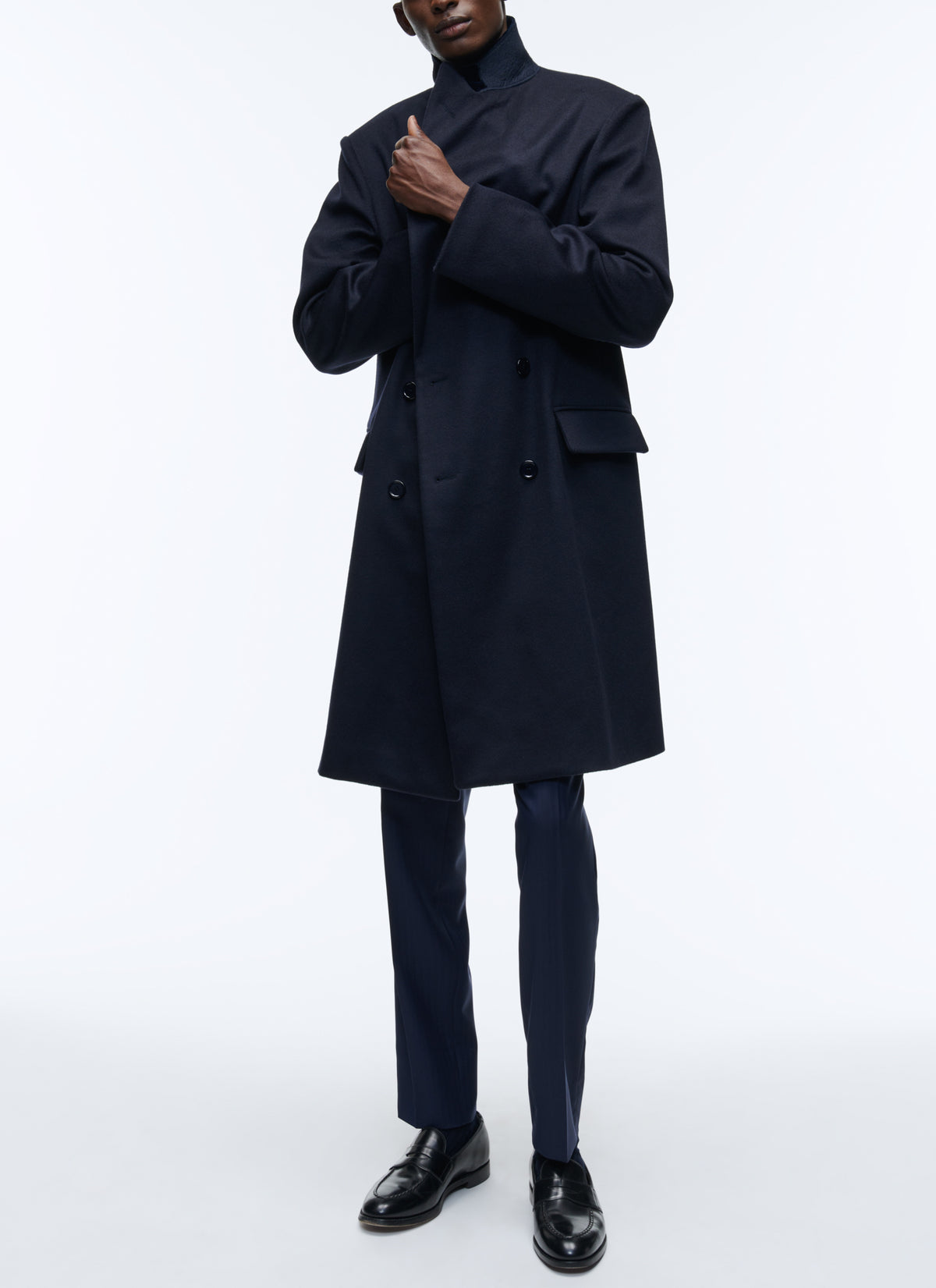 Manteau Croisé En Laine - Marine