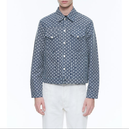 Blouson En Coton À Imprimé Cordes - Bleu Denim