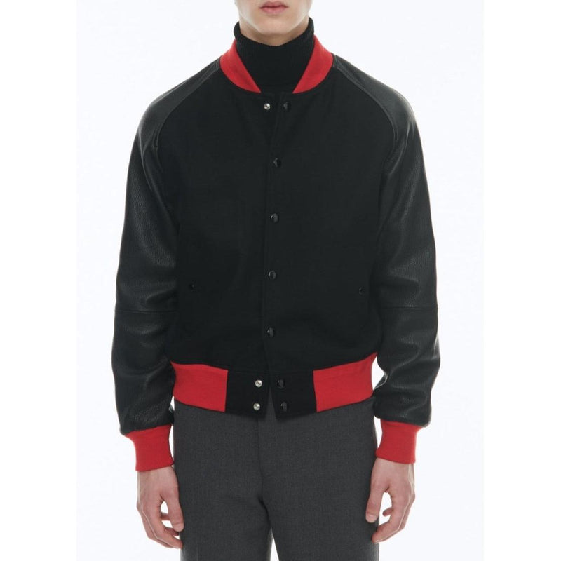 Blouson En Laine Et Cuir D'Agneau - Noir