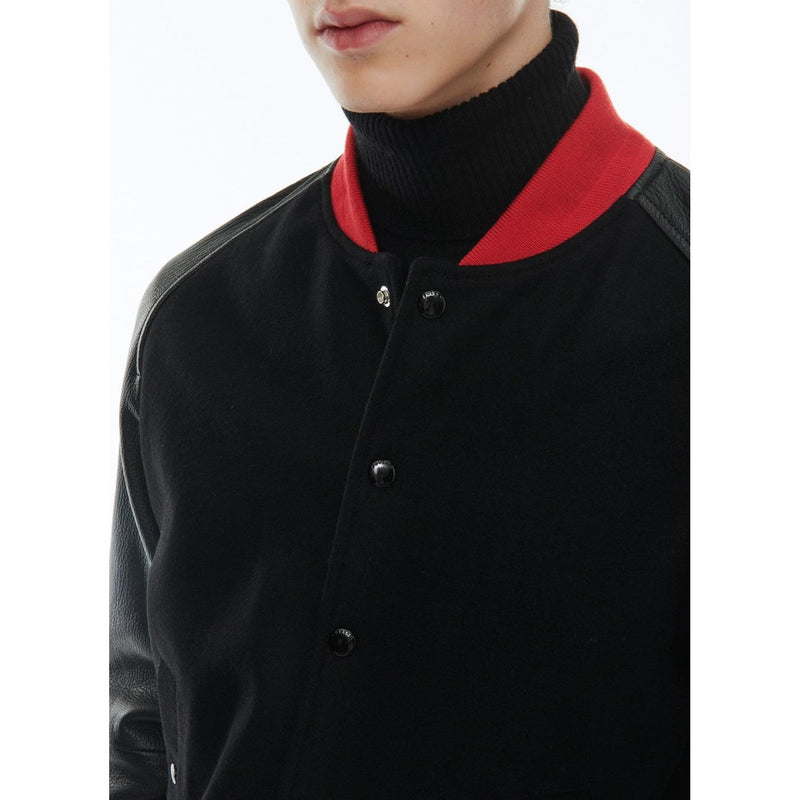 Blouson En Laine Et Cuir D'Agneau - Noir