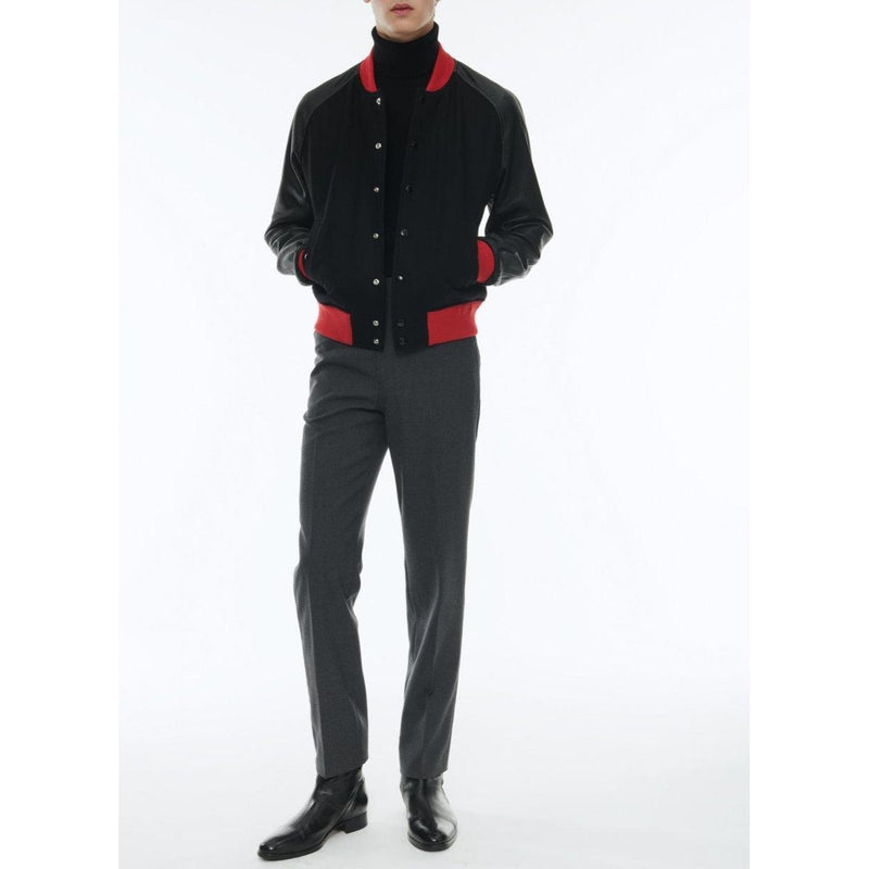 Blouson En Laine Et Cuir D'Agneau - Noir