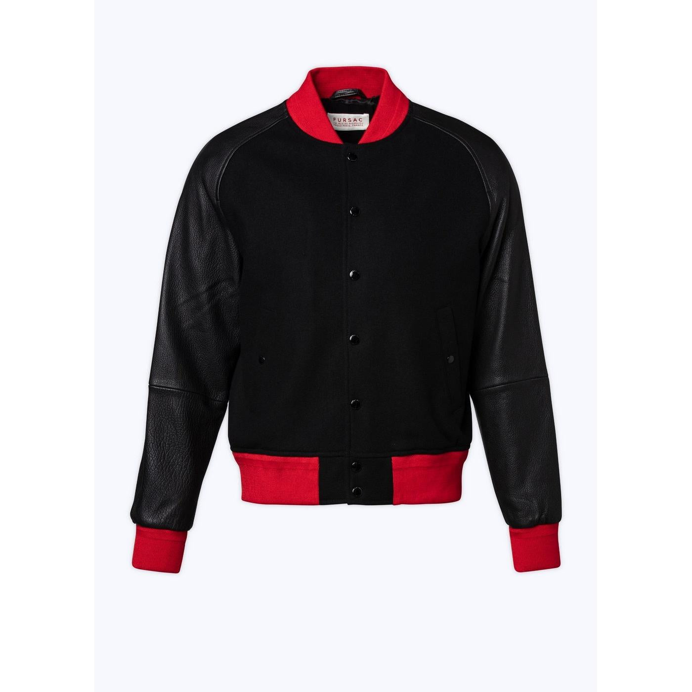Fursac - Blouson En Laine Et Cuir D'Agneau - Noir