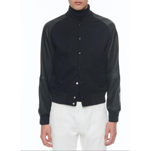 Chaqueta de lana y piel de cordero - Azul marino