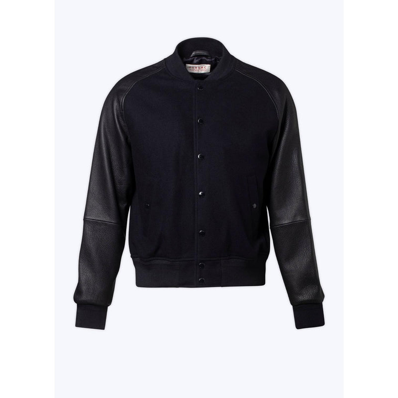 Blouson En Laine Et Cuir D'Agneau - Marine