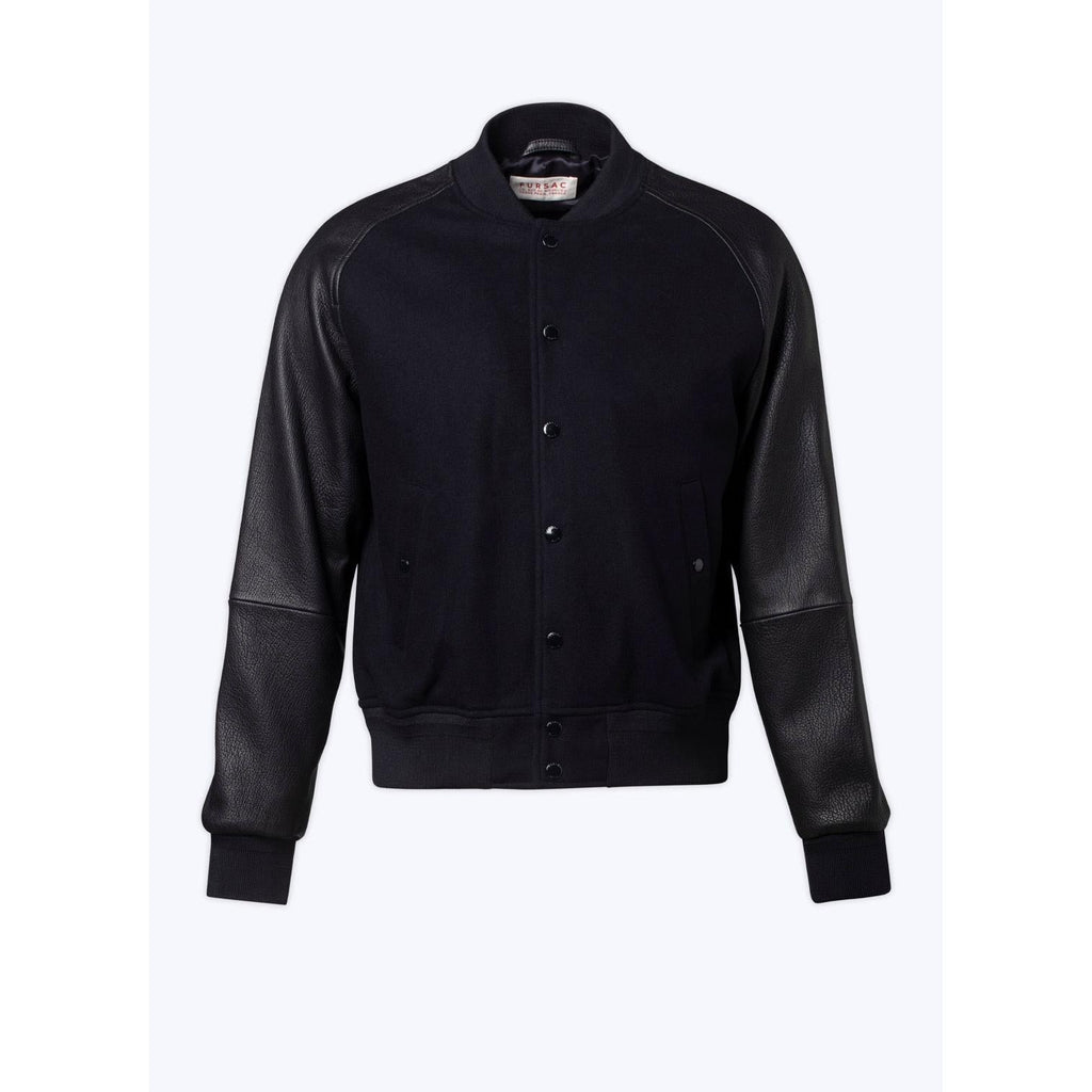 Fursac - Blouson En Laine Et Cuir D'Agneau - Marine