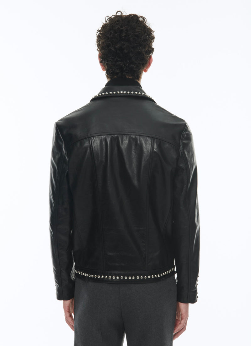 Blouson à Clous En Cuir De Vachette - Noir - Homme