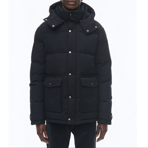 Doudoune À Capuche En Toile Déperlante - Bleu