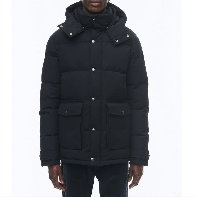 Doudoune À Capuche En Toile Déperlante - Bleu