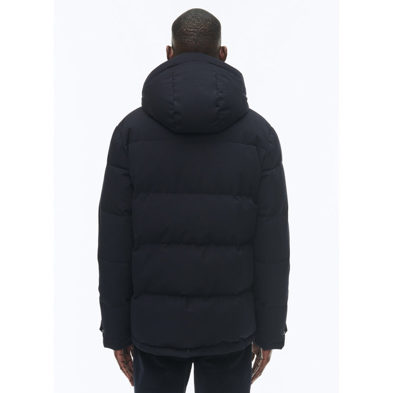 Doudoune À Capuche En Toile Déperlante - Bleu