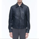 Blouson Cuir Zippé Agneau - Marine